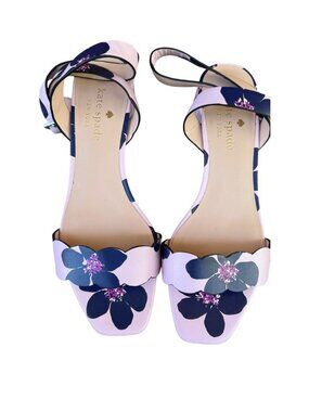 Kate Spade New York Size 8B.Pink Floral Strappy Sandals With Navy Flower Print